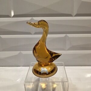Vintage Viking Art Glass Amber Bird Goose Duck Figurine 5" Mid Century Modern